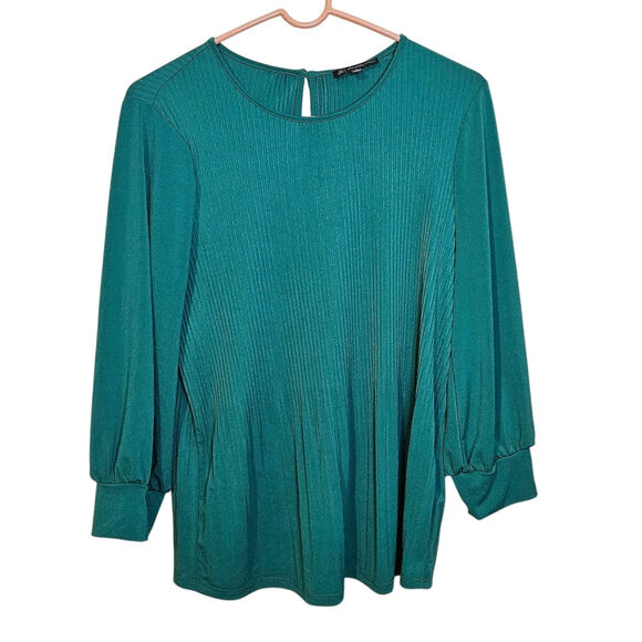 Adrianna Papell Irish Green Size Medium M Ribbed Pleated Blouse Polyester - Picture 1 of 11